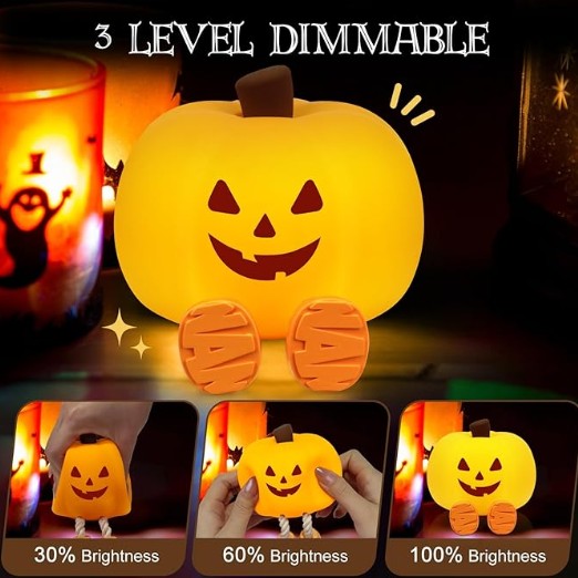 USB rechargeable pumpkin night light with legs – Halloween kids room décor