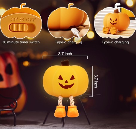 USB rechargeable pumpkin night light with legs – Halloween kids room décor