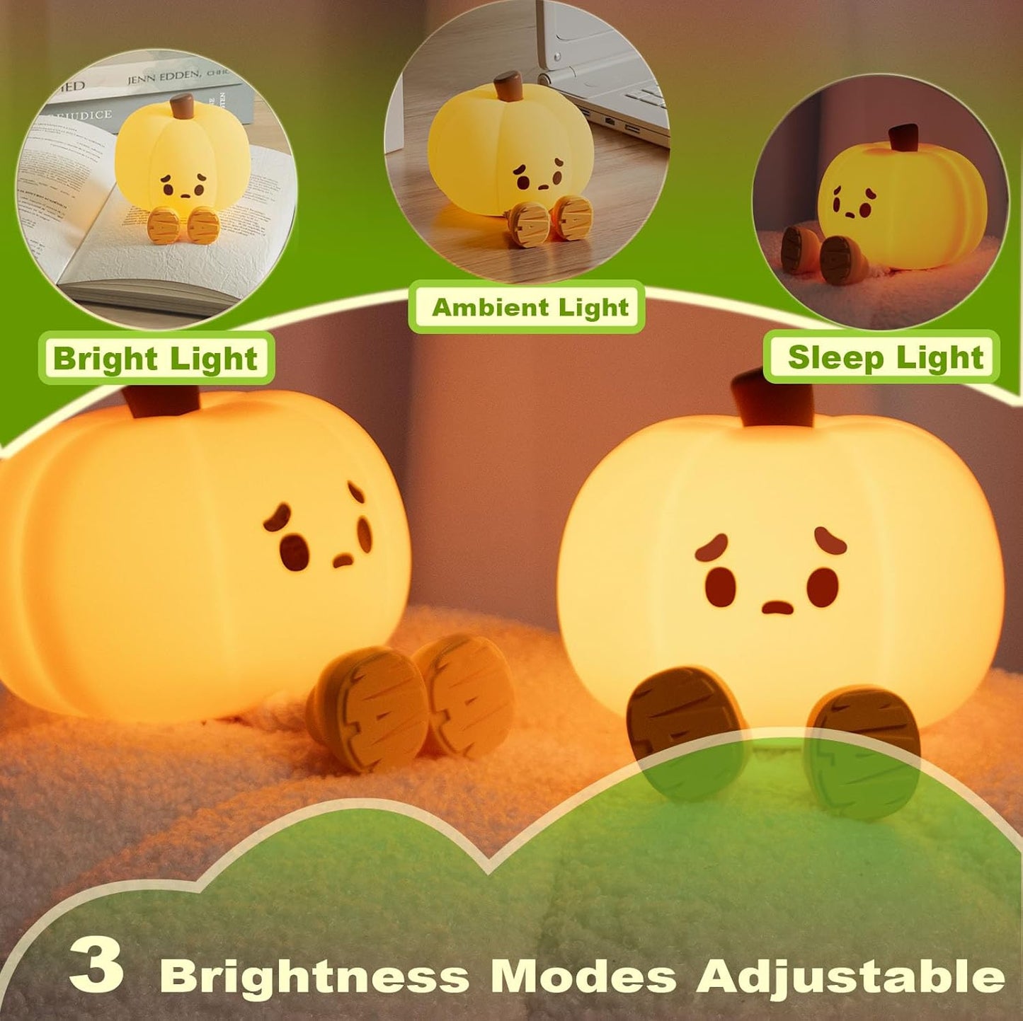 USB rechargeable pumpkin night light with legs – Halloween kids room décor
