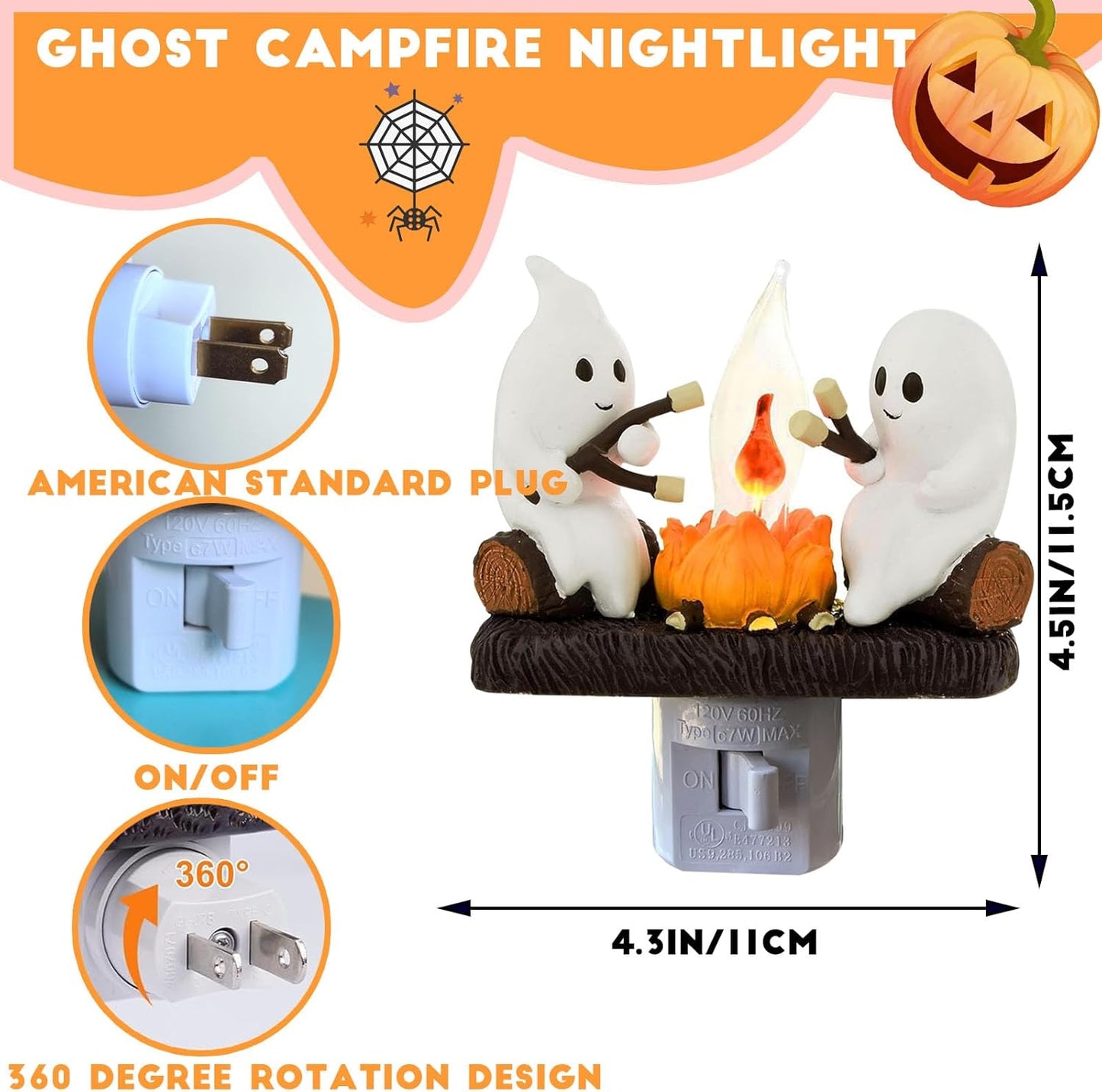 Haunted Ghost Roasting Marshmallows Flickering Spooky Night Light Plug-In – Halloween Wall Décor