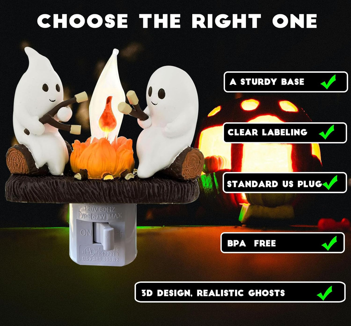 Haunted Ghost Roasting Marshmallows Flickering Spooky Night Light Plug-In – Halloween Wall Décor