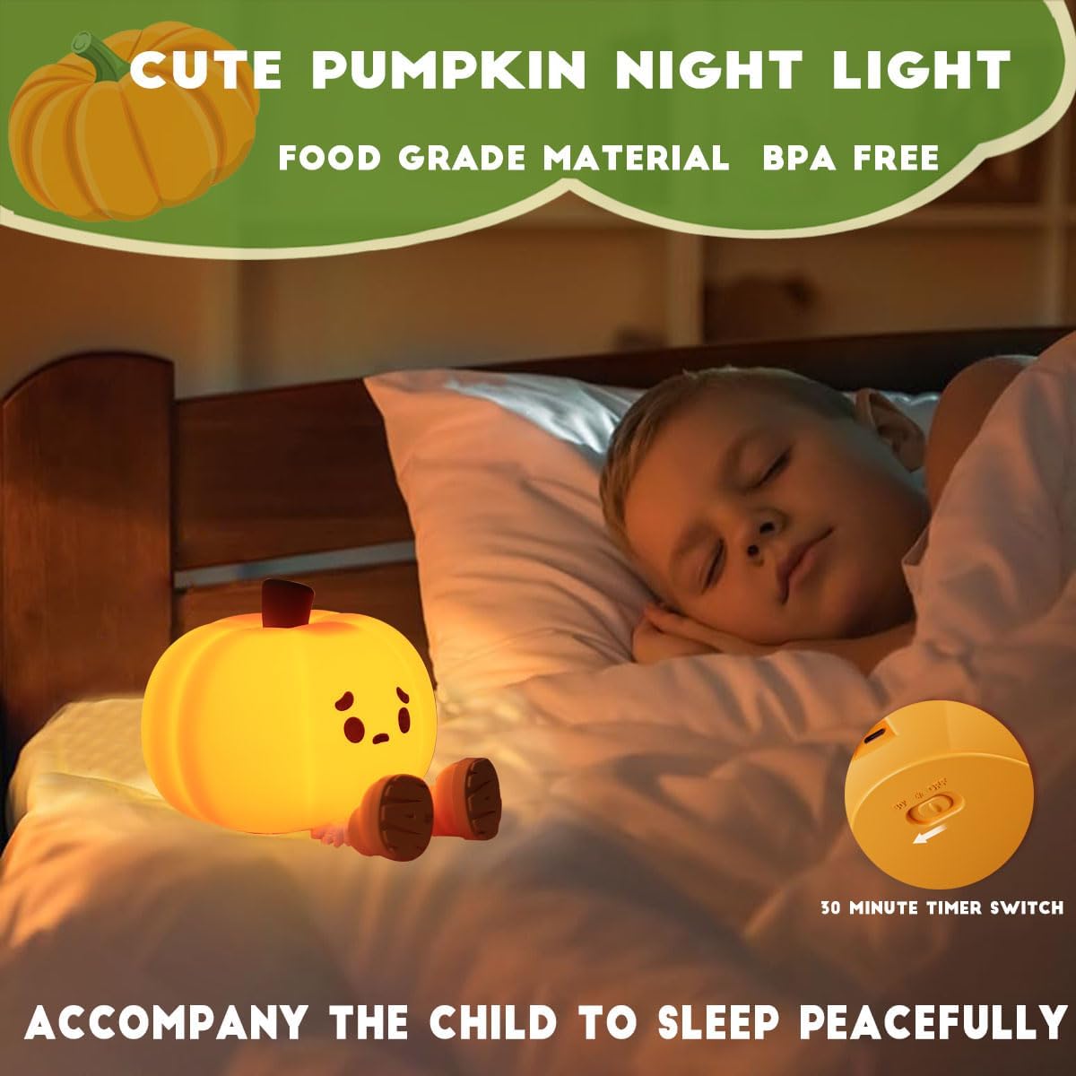 USB rechargeable pumpkin night light with legs – Halloween kids room décor