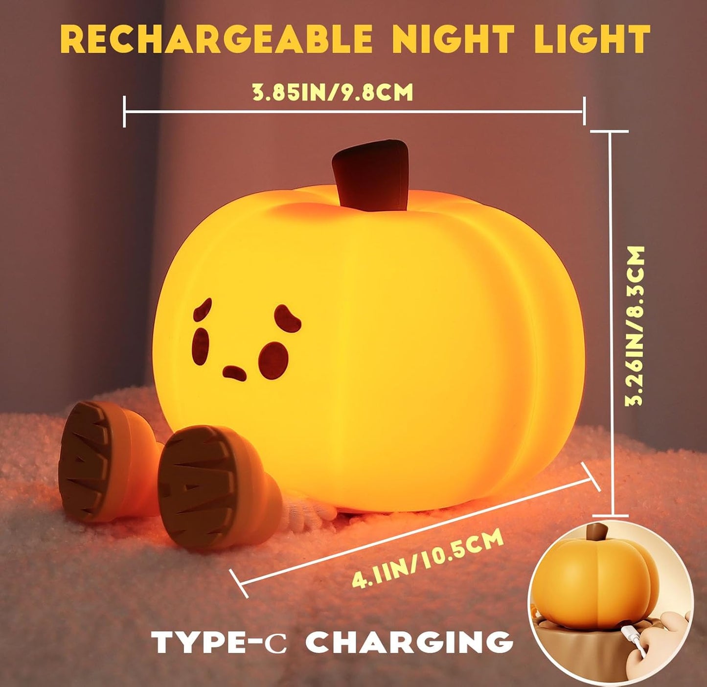 USB rechargeable pumpkin night light with legs – Halloween kids room décor