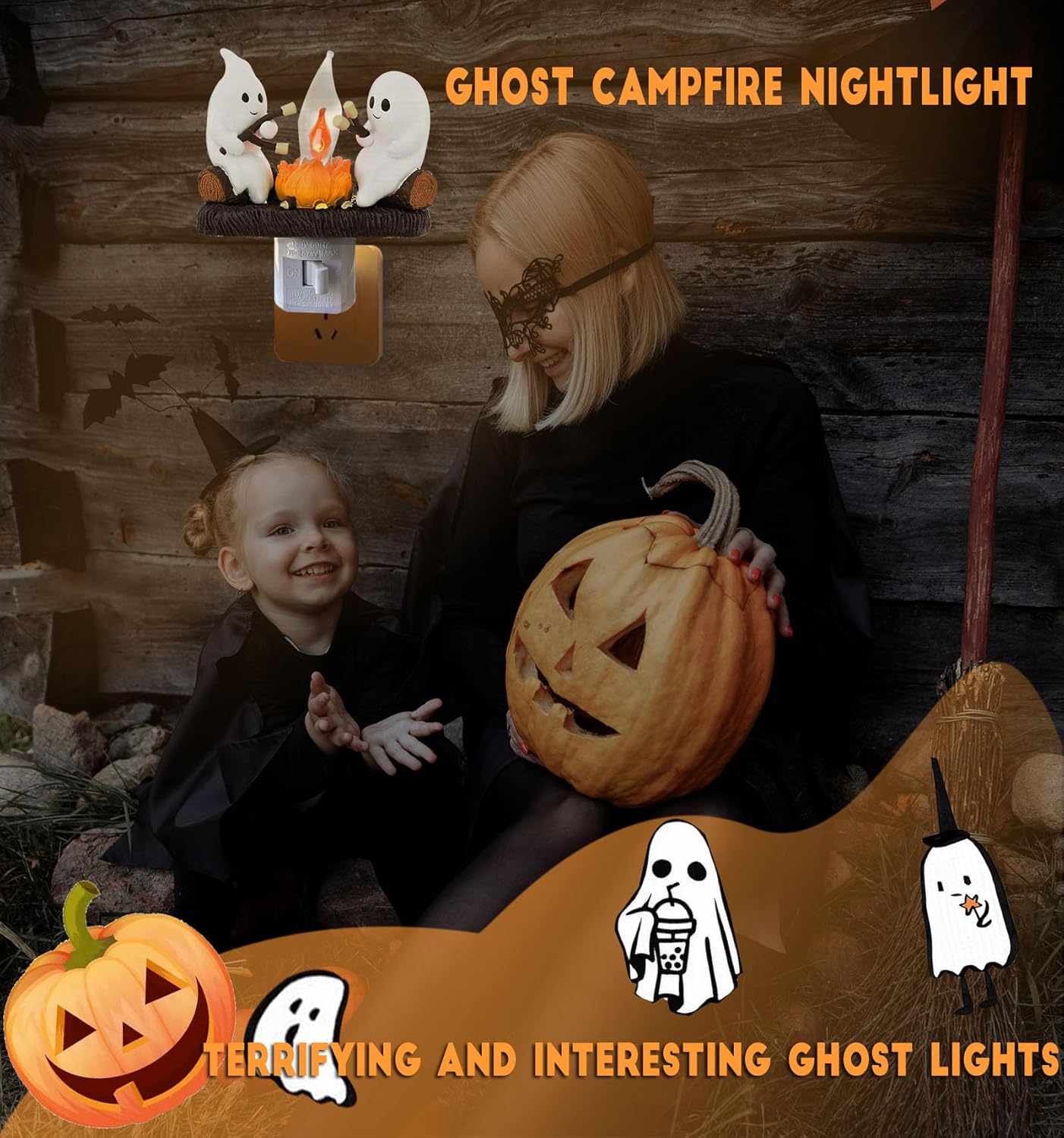 Haunted Ghost Roasting Marshmallows Flickering Spooky Night Light Plug-In – Halloween Wall Décor