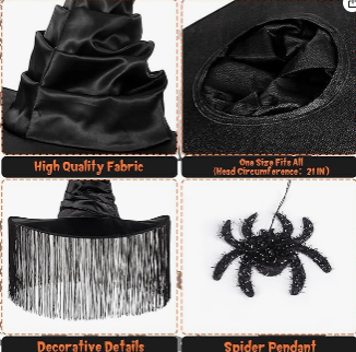 Black satin headband with decorative details and spider pendant on a beige background