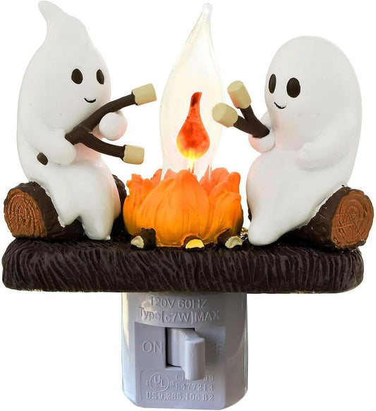 Haunted Ghost Roasting Marshmallows Flickering Spooky Night Light Plug-In – Halloween Wall Décor