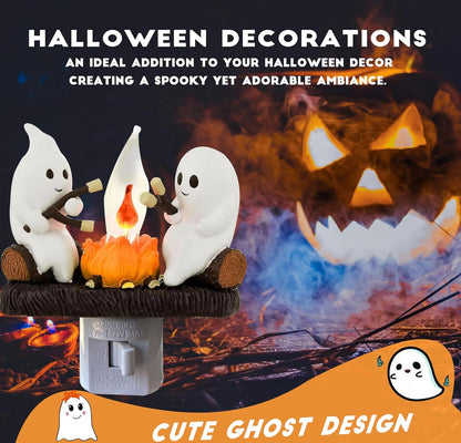 Haunted Ghost Roasting Marshmallows Flickering Spooky Night Light Plug-In – Halloween Wall Décor