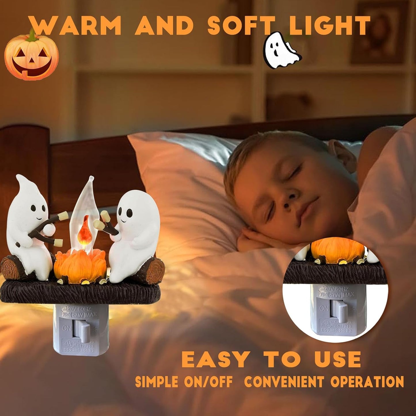 Haunted Ghost Roasting Marshmallows Flickering Spooky Night Light Plug-In – Halloween Wall Décor