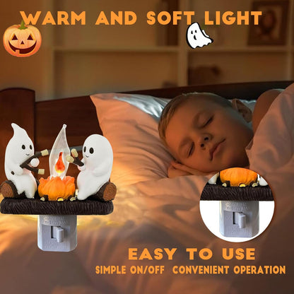 Haunted Ghost Roasting Marshmallows Flickering Spooky Night Light Plug-In – Halloween Wall Décor